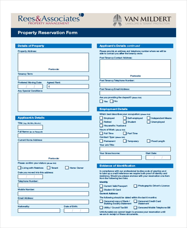property reservation form