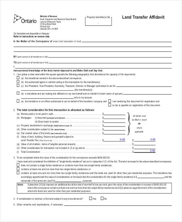 property transfer affidavit form1