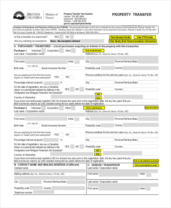 FREE 10+ Sample Property Transfer Forms in PDF Word XLS