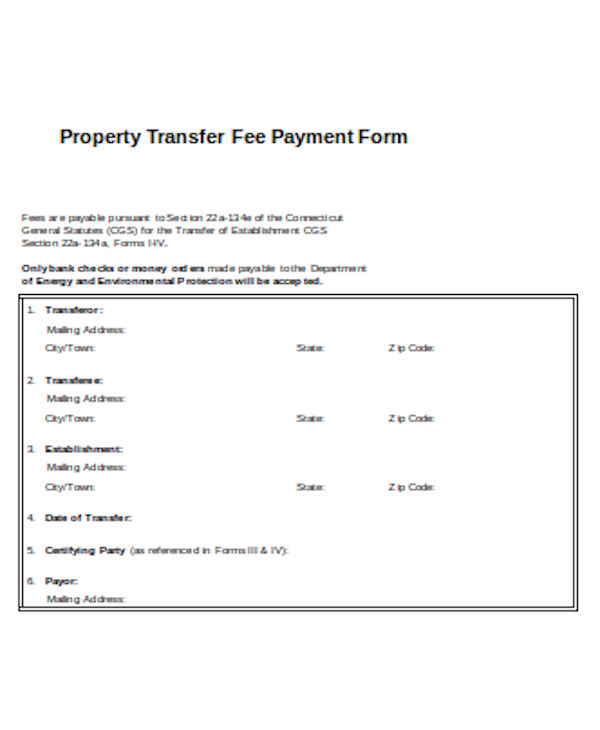 property transfer payment form