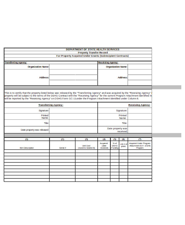 property transfer records form