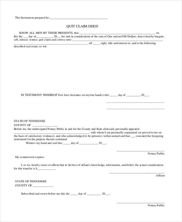 quit claim deed form tennessee