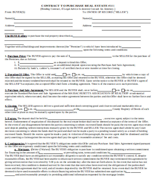 FREE 8+ Sample Offer To Purchase Real Estate Forms in PDF MS Word