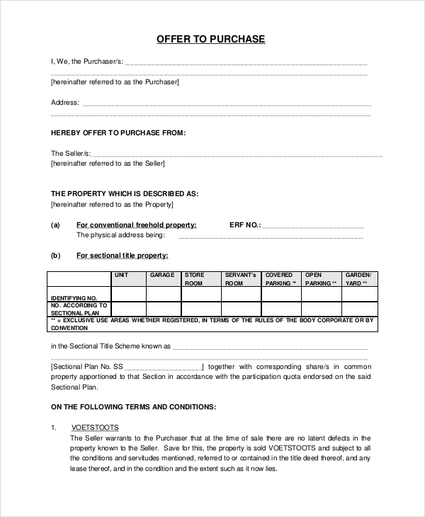 real estate purchase offer form