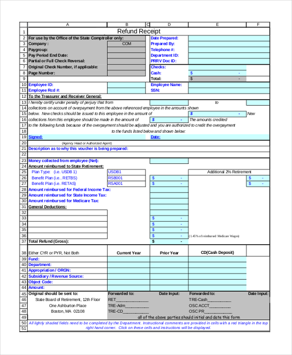 refund receipt form