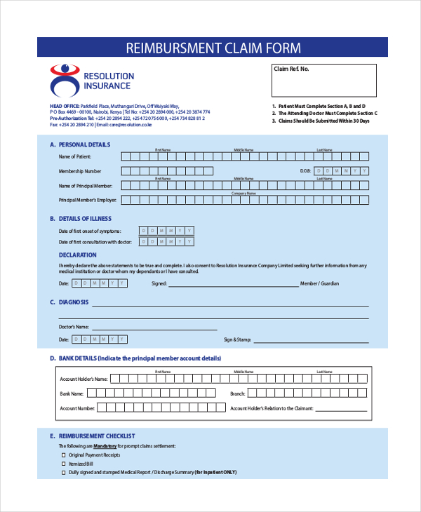 reimbursement claim form