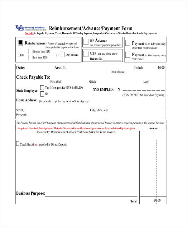 reimbursement payment form