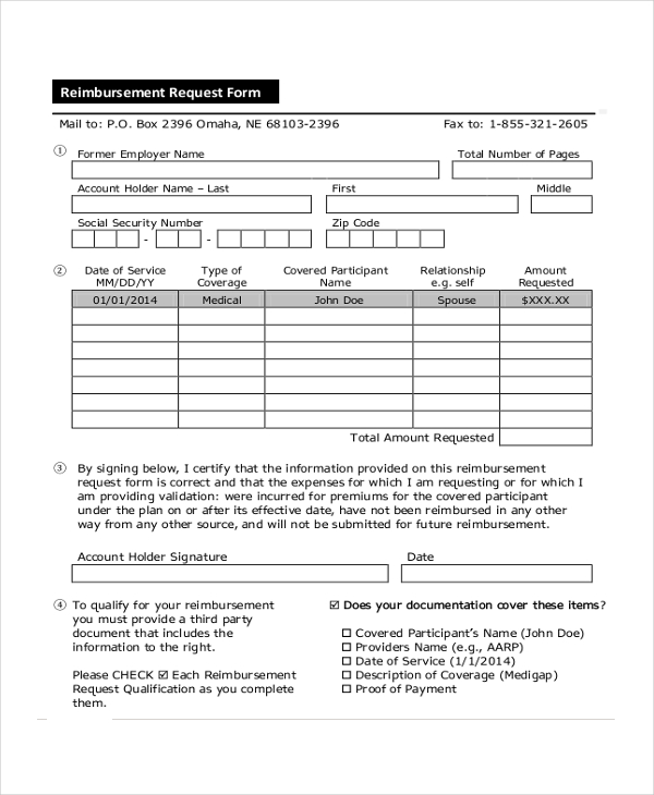 reimbursement request form