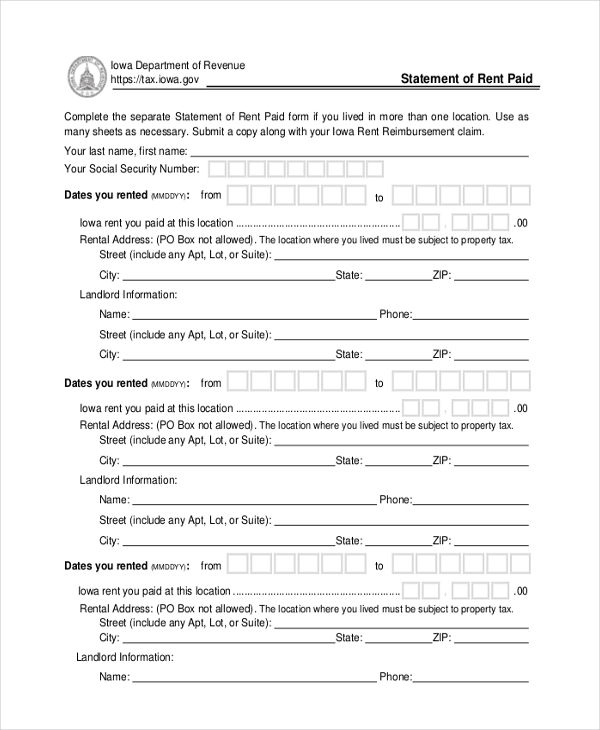 rent statement form