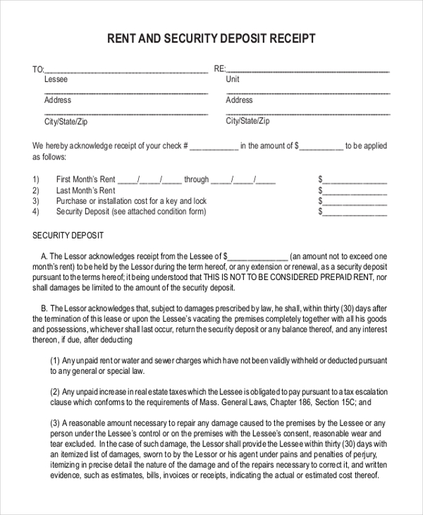 free 11 sample security deposit forms in pdf ms word