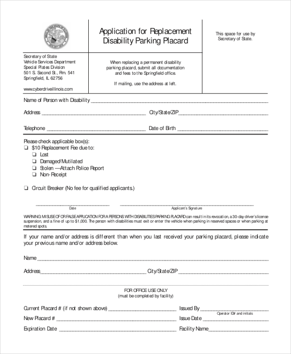 replacement disability parking placard