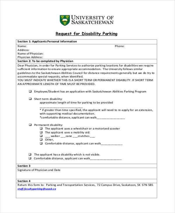 Free 9 Sample Disability Parking Forms In Pdf Word 6811