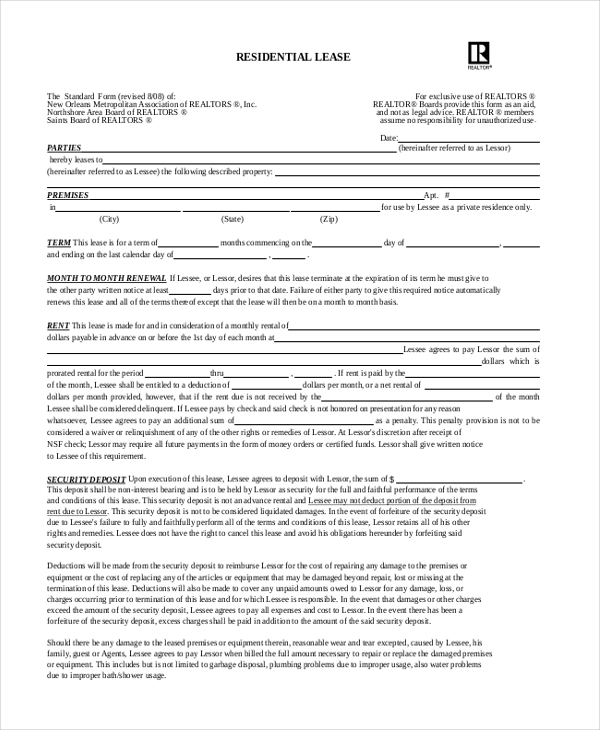 residential lease form
