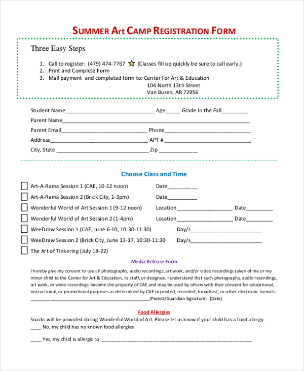 FREE 12+ Sample Summer Camp Registration Forms in PDF Excel Word