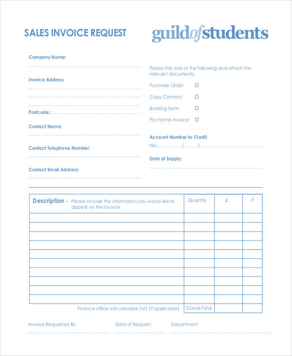 sales invoice request form