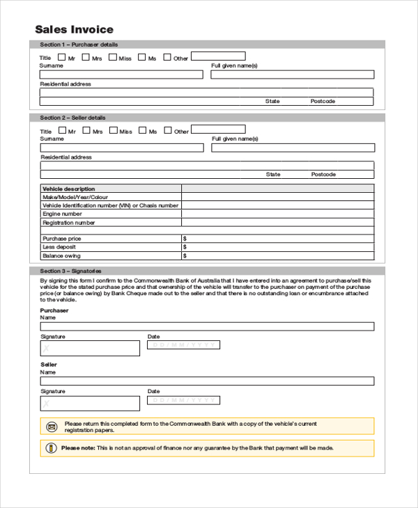 sales invoice sample form