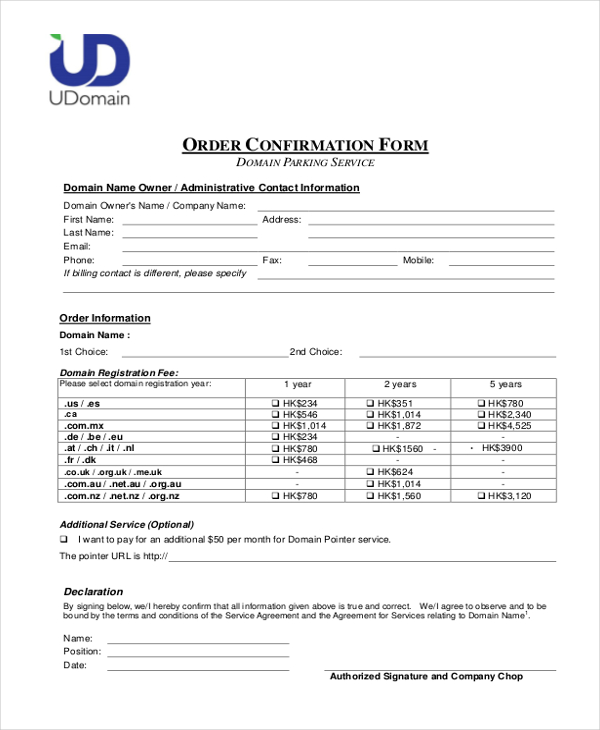 Free 11 Sample Order Confirmation Forms In Pdf Ms Word Excel