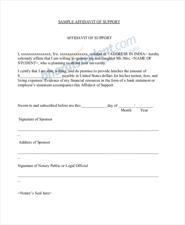 sample affidavit of support form