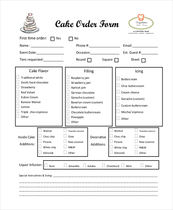 Free 11 Sample Cake Order Forms In Ms Word Pdf Excel