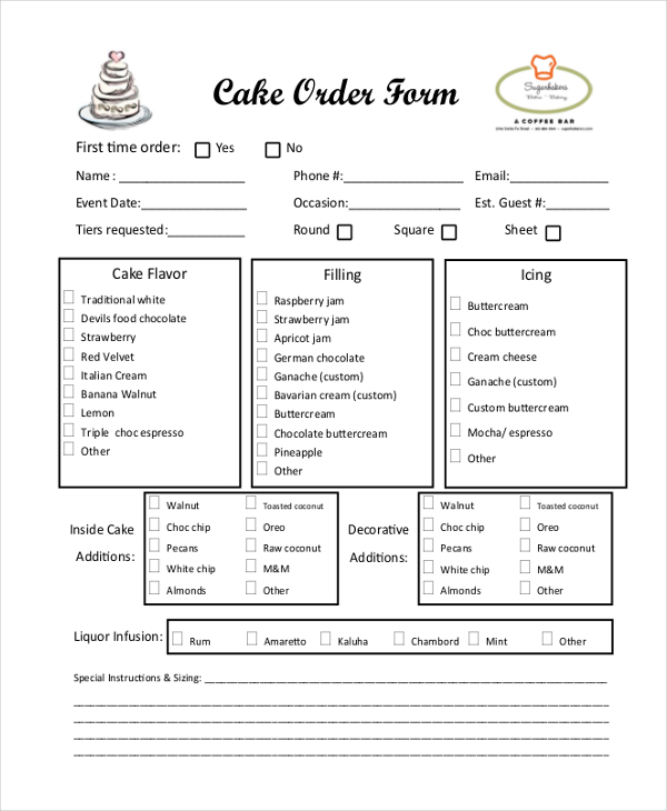 FREE 11+ Sample Cake Order Forms in MS Word PDF Excel