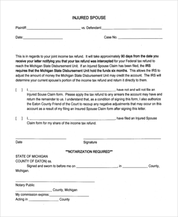 sample injured spouse form