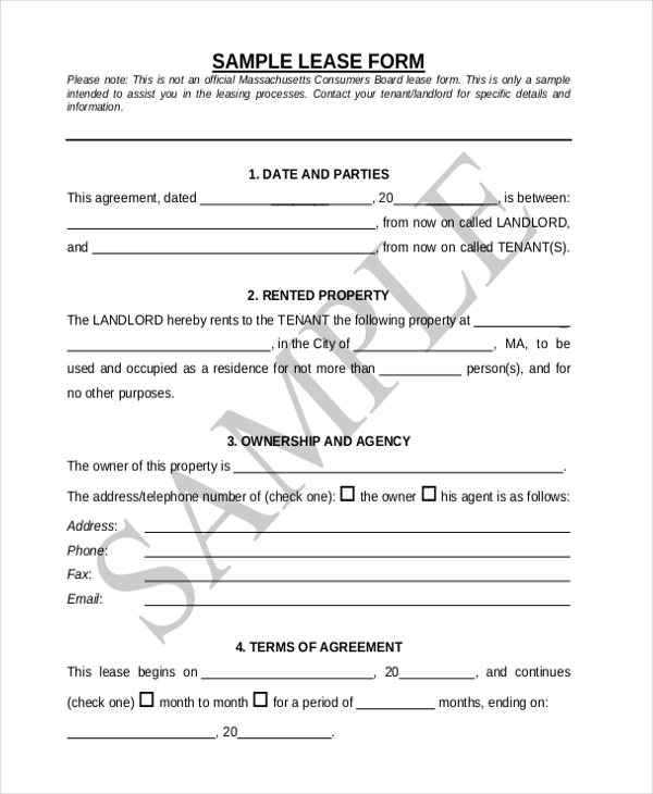 sample lease form