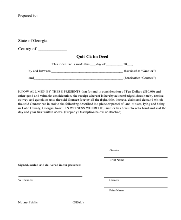 sample quick claim deed form