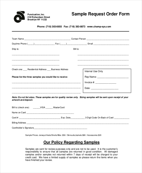 sample request order form
