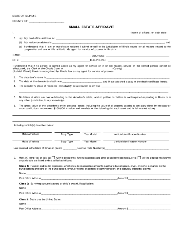 sample small estate affidavit form