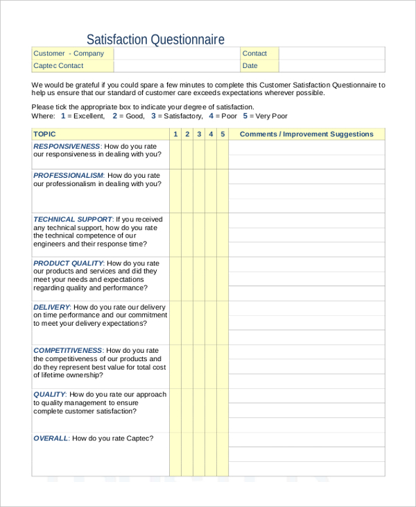 FREE 26+ Sample Questionnaire Forms in PDF  Word  Excel