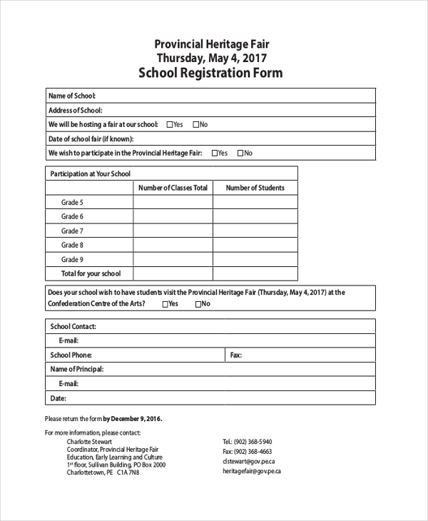 school registration form