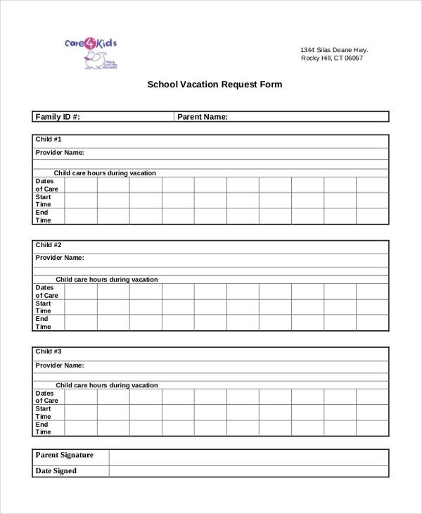 school vacation request form