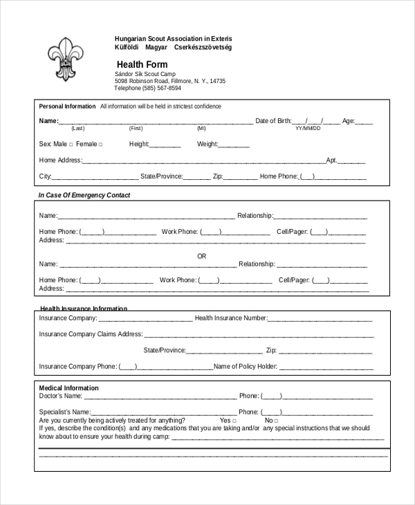 scout association health form