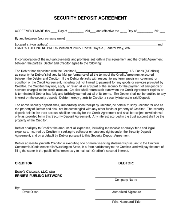 security deposit agreement form