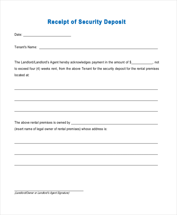 security deposit receipt form