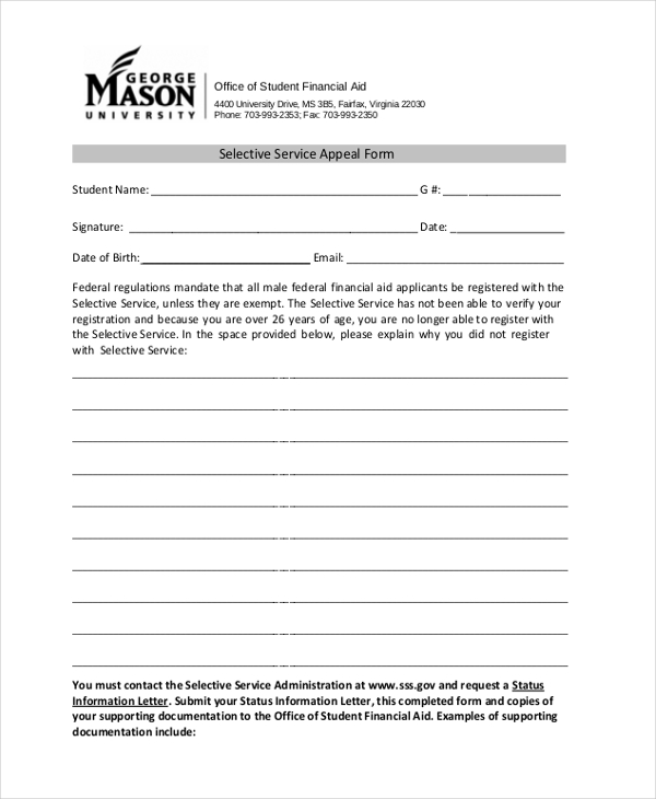 selective service appeal form