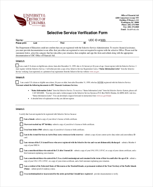 selective service verification form