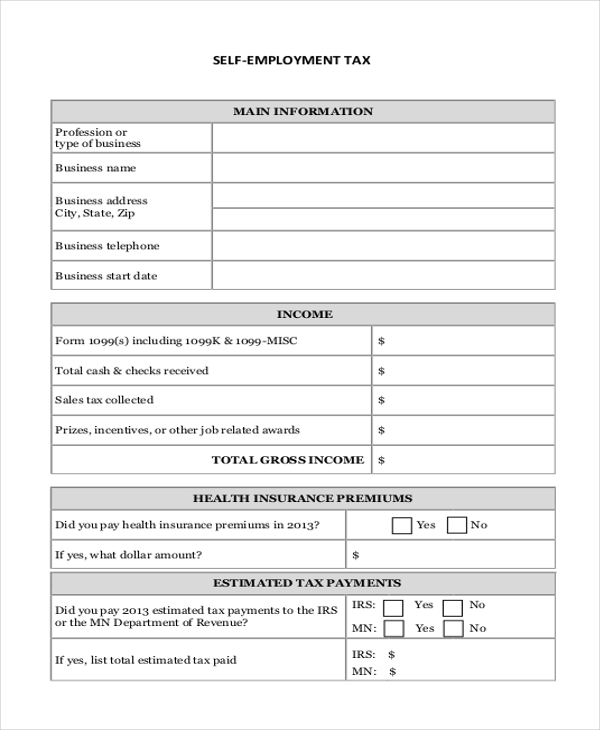 self employment tax form