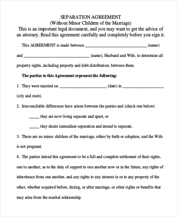 separation agreement form