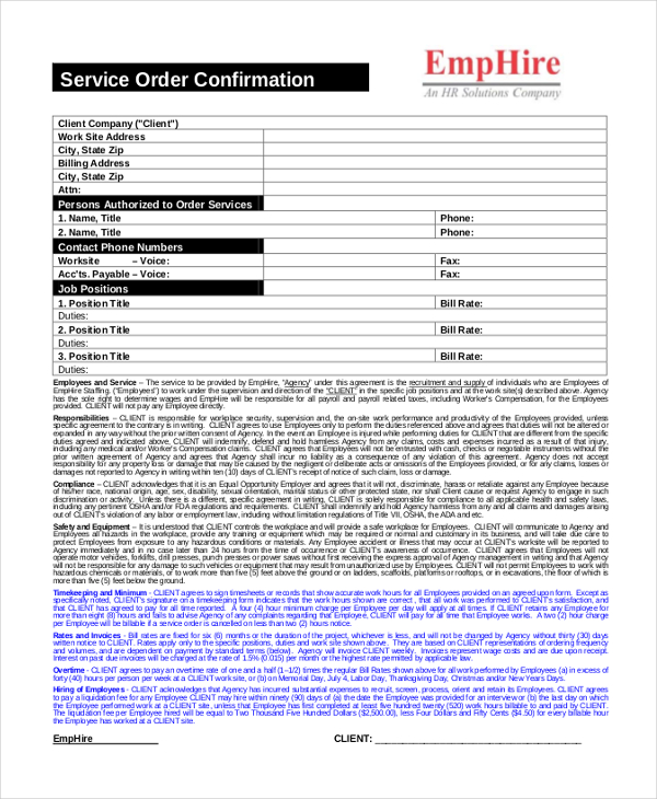 service order confirmation form