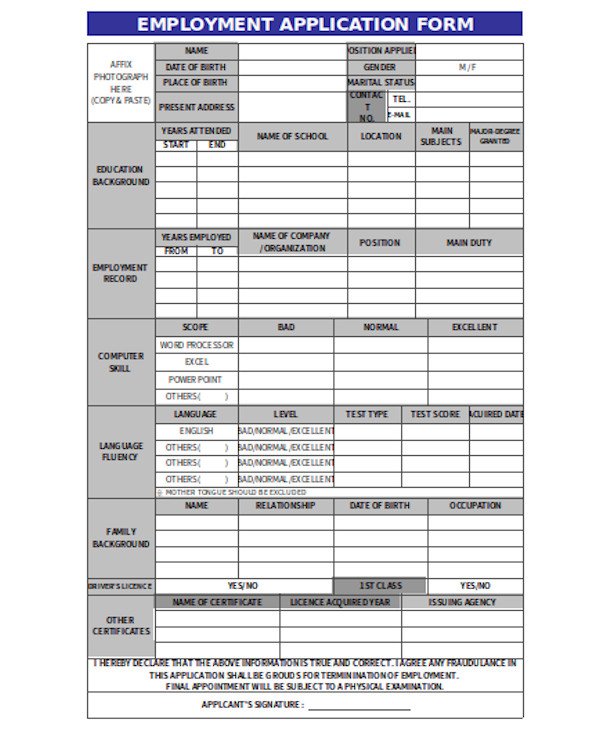 FREE 12+ Sample Application For Employment Forms in PDF | Excel | MS Word