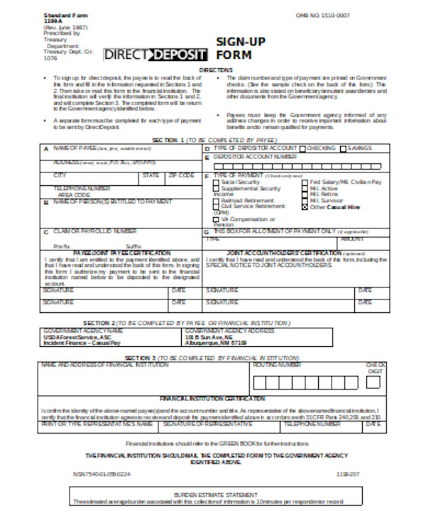 Free 12 Direct Deposit Form Samples In Pdf Excel Ms Word 6297