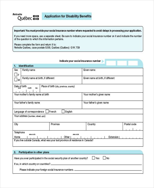 social security application for disability form