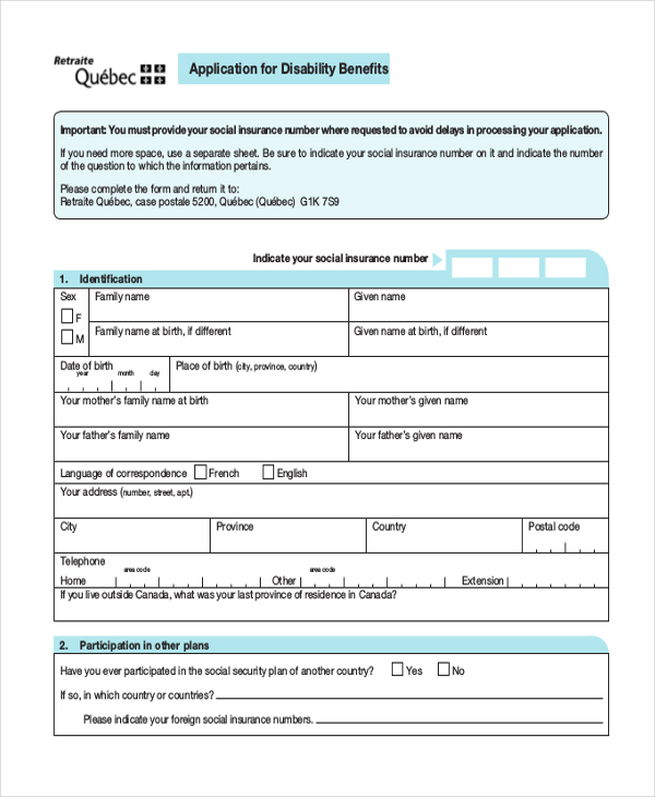 Application For Social Security Disability Printable Form