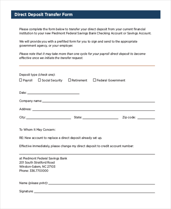 6 Sample Social Security Direct Deposit Forms Sample Templates