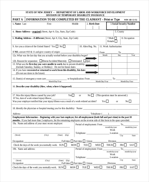 social security temporary disability form