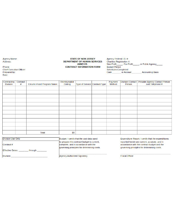 standard contract information form