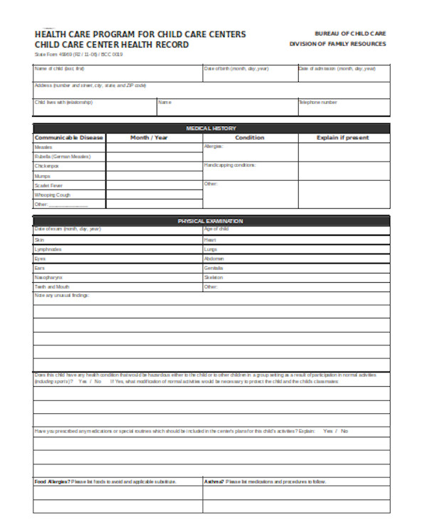 FREE 12+ Sample Health History Forms in PDF | Excel | Word
