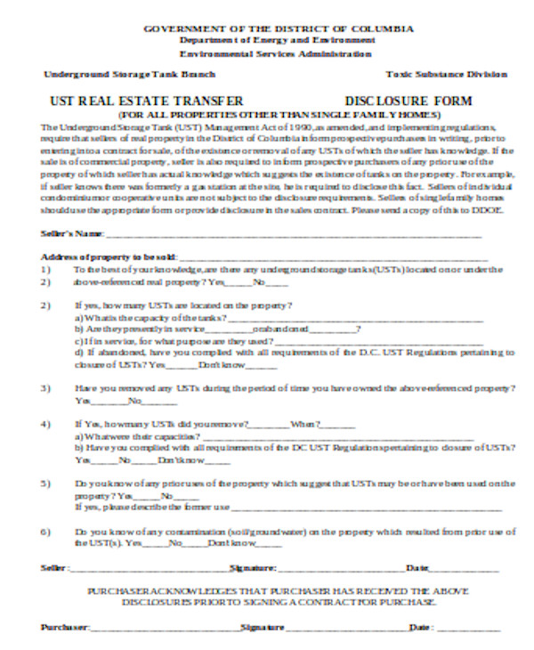 standard real estate disclosure form