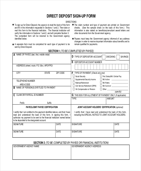 standard social security direct deposit form